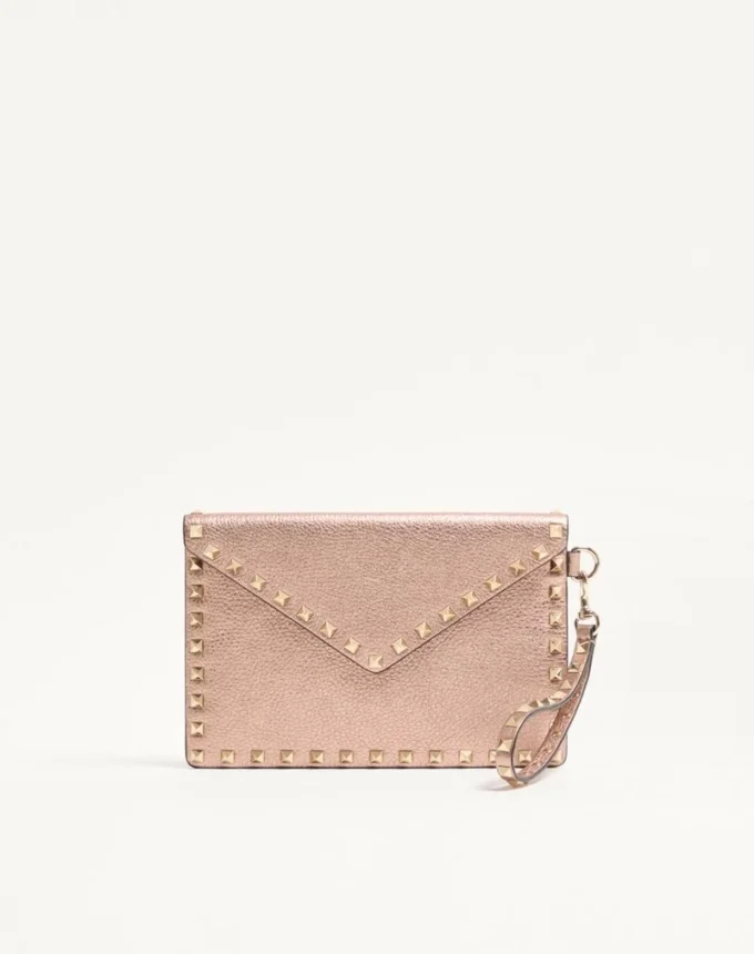 Rockstud Laminated Grainy Calfskin Clutch Bag Rockstud Laminated Grainy Calfskin Clutch Bag