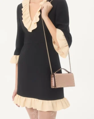 Rockstud Laminated Grainy Calfskin Wallet With Chain