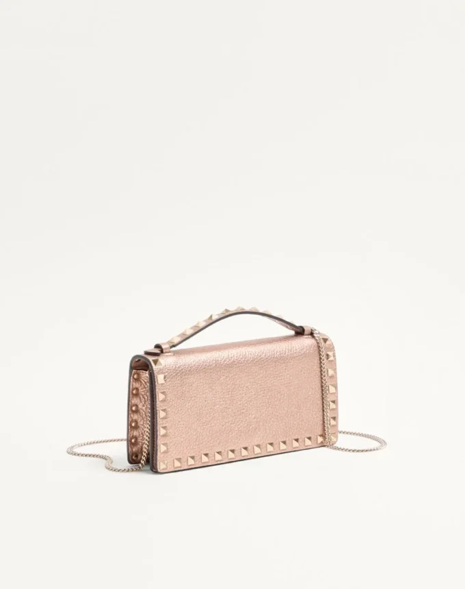 Rockstud Laminated Grainy Calfskin Wallet With Chain Rockstud Laminated Grainy Calfskin Wallet With Chain