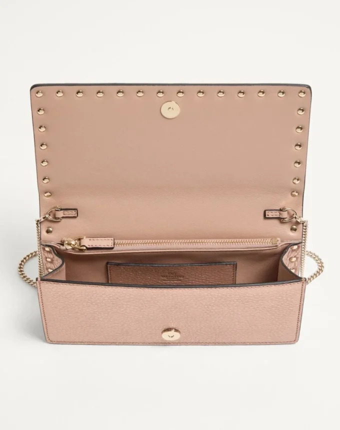 Rockstud Laminated Grainy Calfskin Wallet With Chain Rockstud Laminated Grainy Calfskin Wallet With Chain