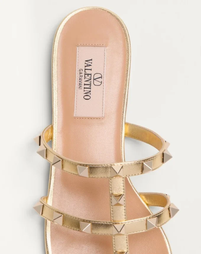 Rockstud Laminated Nappa Slide Sandal