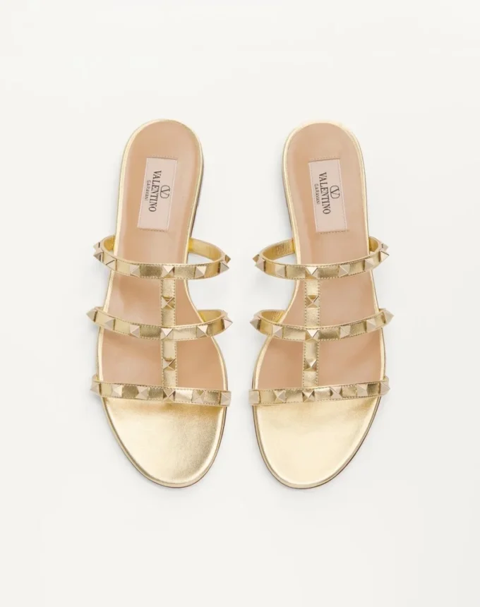 Rockstud Laminated Nappa Slide Sandal