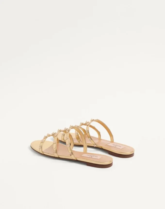 Rockstud Laminated Nappa Slide Sandal