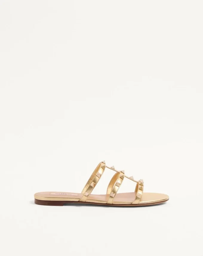 Rockstud Laminated Nappa Slide Sandal