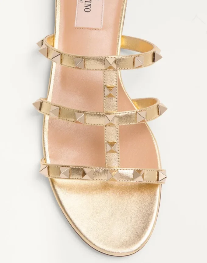 Rockstud Laminated Nappa Slide Sandal