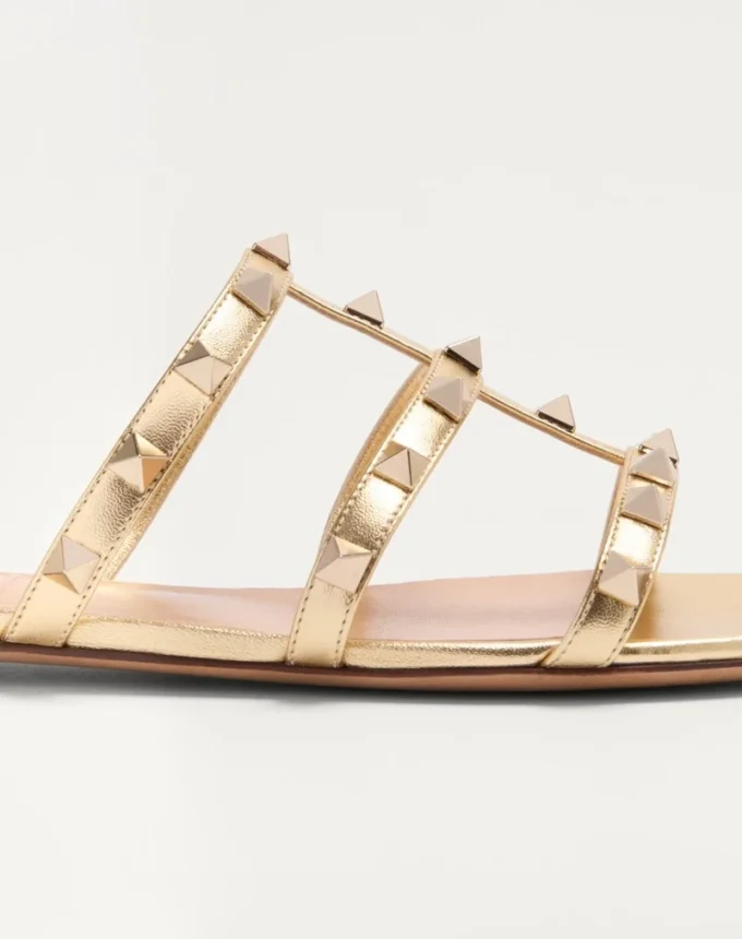 Rockstud Laminated Nappa Slide Sandal
