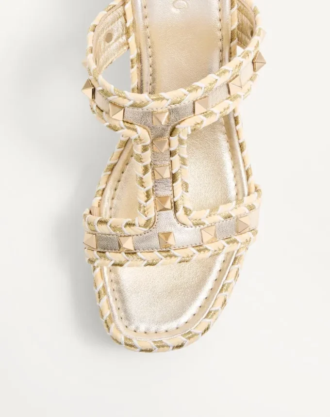 Rockstud Laminated Nappa Wedge Sandal 90 Mm