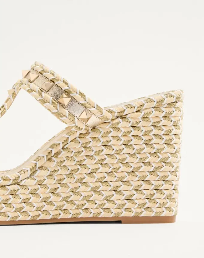 Rockstud Laminated Nappa Wedge Sandal 90 Mm