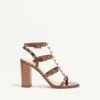 Rockstud Metallic Calfskin Leather Ankle Strap Sandal 90 Mm