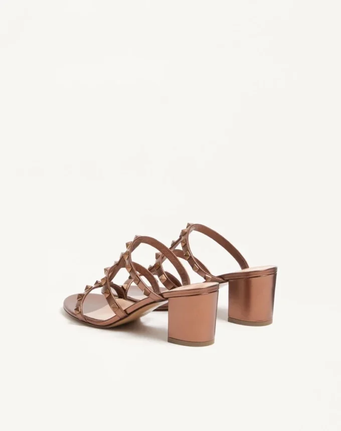 Rockstud Metallic Calfskin Leather Slide Sandal 60 Mm