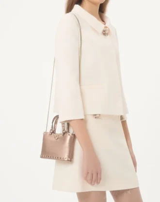 Rockstud Mini Shopping Bag In Laminated Grainy Calfskin