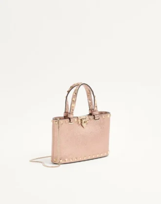 Rockstud Mini Shopping Bag In Laminated Grainy Calfskin