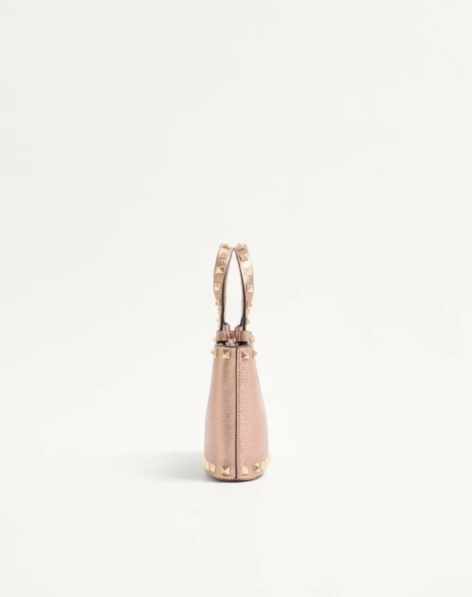 Rockstud Mini Shopping Bag In Laminated Grainy Calfskin