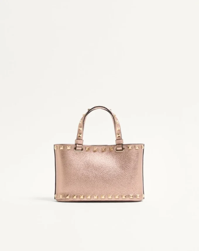 Rockstud Mini Shopping Bag In Laminated Grainy Calfskin