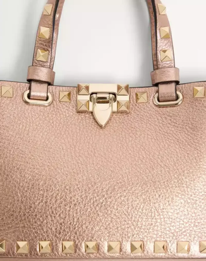 Rockstud Mini Shopping Bag In Laminated Grainy Calfskin