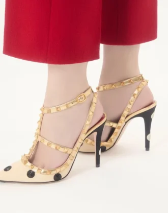 Rockstud Pump with Plus de Pois embroidery 100mm