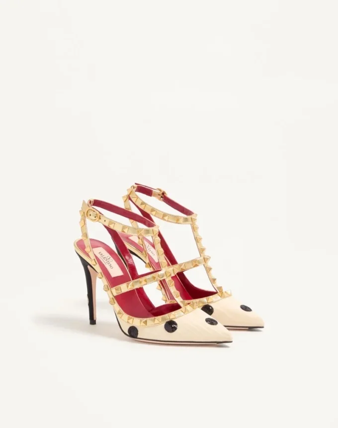 Rockstud Pump with Plus de Pois embroidery 100mm