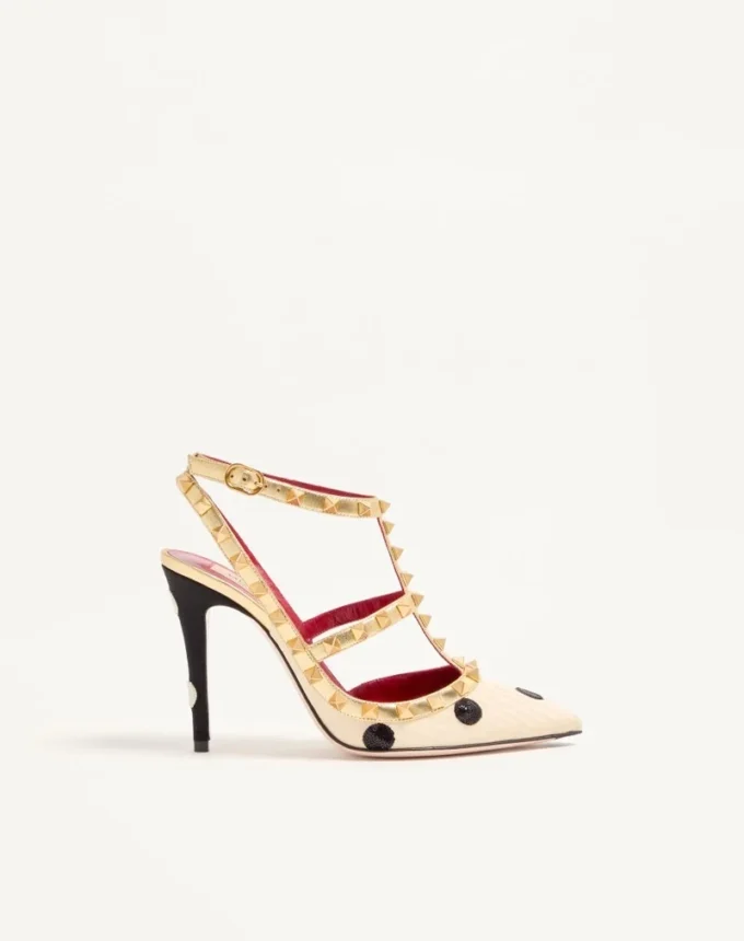 Rockstud Pump with Plus de Pois embroidery 100mm
