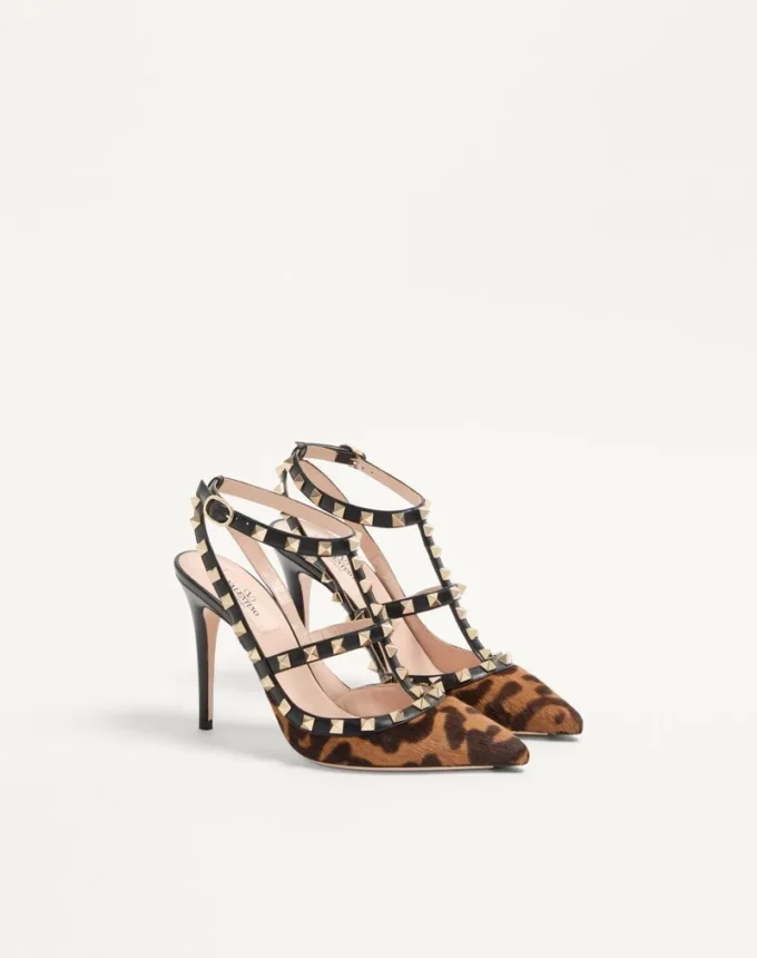 Rockstud Pumps With Straps In Pony-Effect Calfskin 100Mm