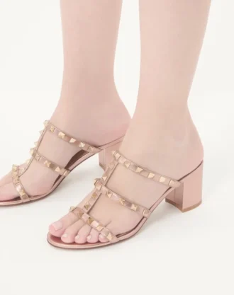 Rockstud Slide Sandal In Laminated Nappa 60Mm