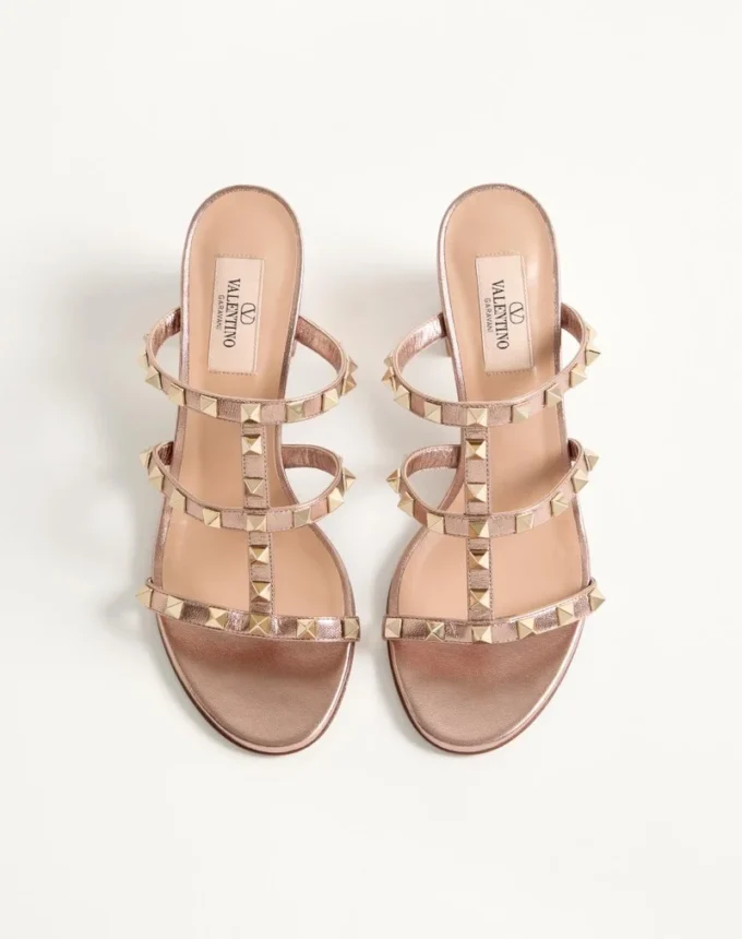 Rockstud Slide Sandal In Laminated Nappa 60Mm