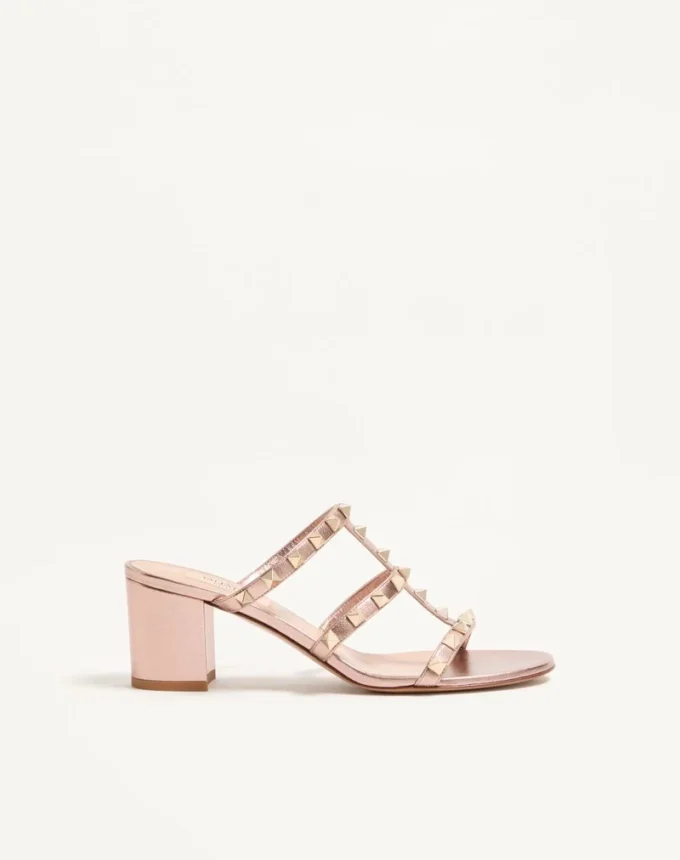 Rockstud Slide Sandal In Laminated Nappa 60Mm