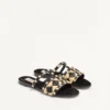 Rockstud Slide Sandal with Raffia Check Embroidery