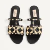 Rockstud Slide Sandal with Raffia Check Embroidery