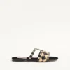 Rockstud Slide Sandal with Raffia Check Embroidery