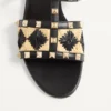 Rockstud Slide Sandal with Raffia Check Embroidery