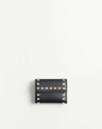 Rockstud Trifold Wallet In Grainy Calfskin
