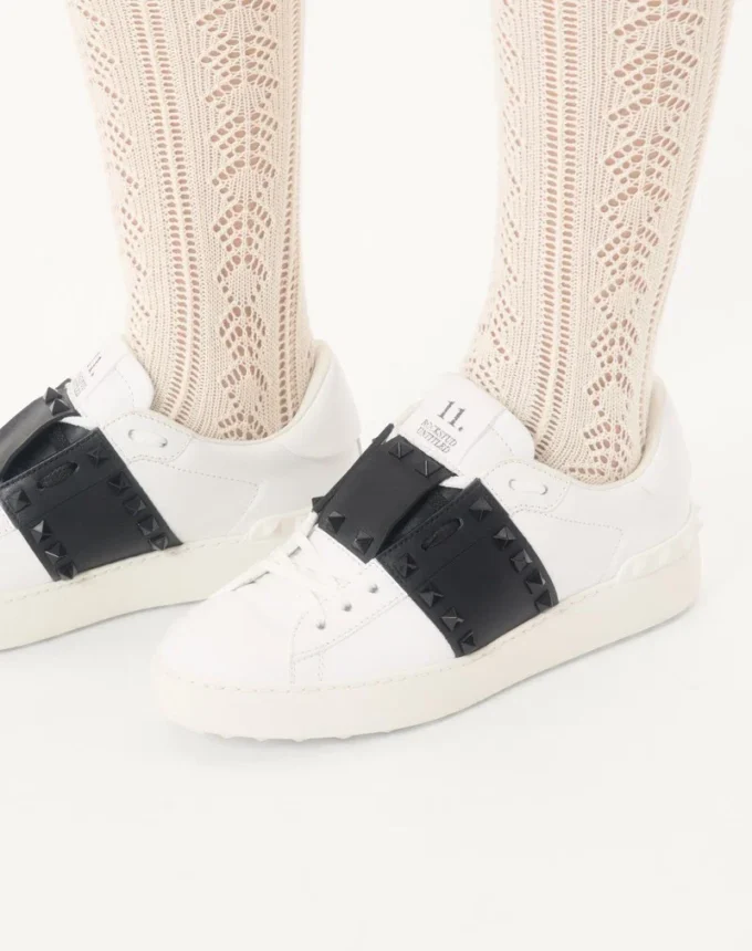Rockstud Untitled Sneaker In Calfskin Leather With Tonal Studs