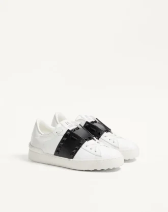 Rockstud Untitled Sneaker In Calfskin Leather With Tonal Studs