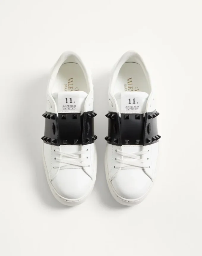 Rockstud Untitled Sneaker In Calfskin Leather With Tonal Studs