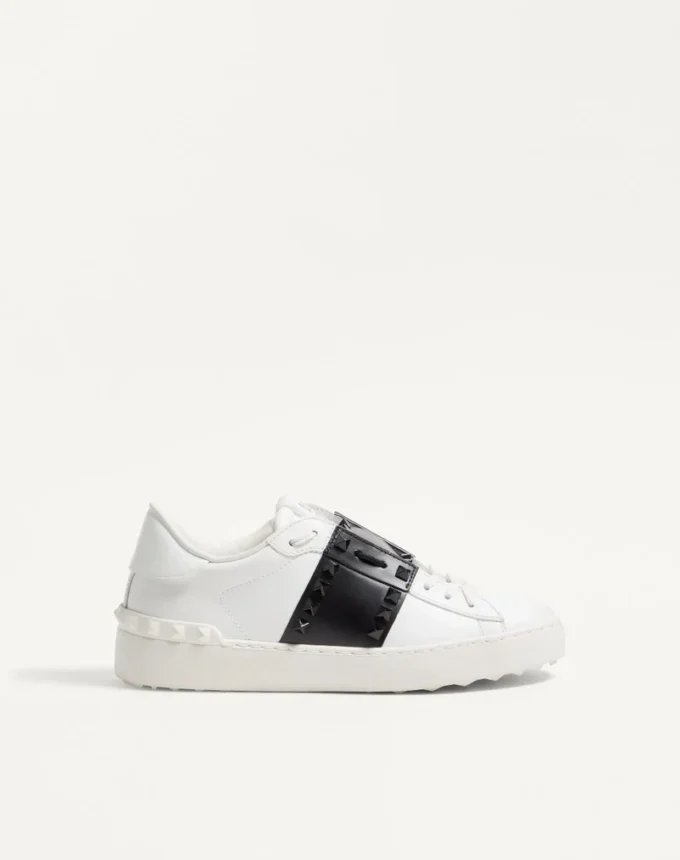Rockstud Untitled Sneaker In Calfskin Leather With Tonal Studs