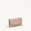 Rockstud Wallet With Chain In Grainy Calfskin