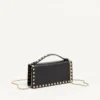 Rockstud Wallet With Chain In Grainy Calfskin