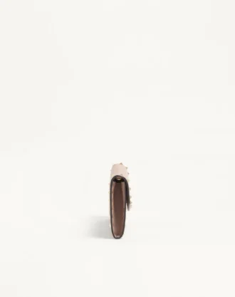 Rockstud Wallet With Chain In Grainy Calfskin