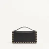 Rockstud Wallet With Chain In Grainy Calfskin