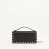 Rockstud Wallet With Chain In Grainy Calfskin