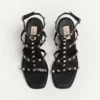 Rockstud Wedge Sandal In Calfskin With Check Embroidery 80Mm Rockstud Wedge Sandal In Calfskin With Check Embroidery 80Mm