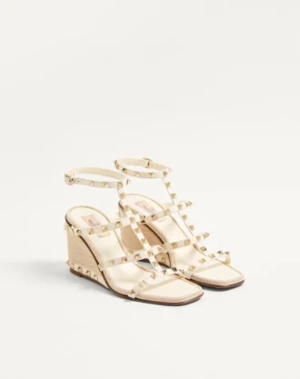 Rockstud Wedge Sandal In Calfskin With Cornely Embroidery 80Mm