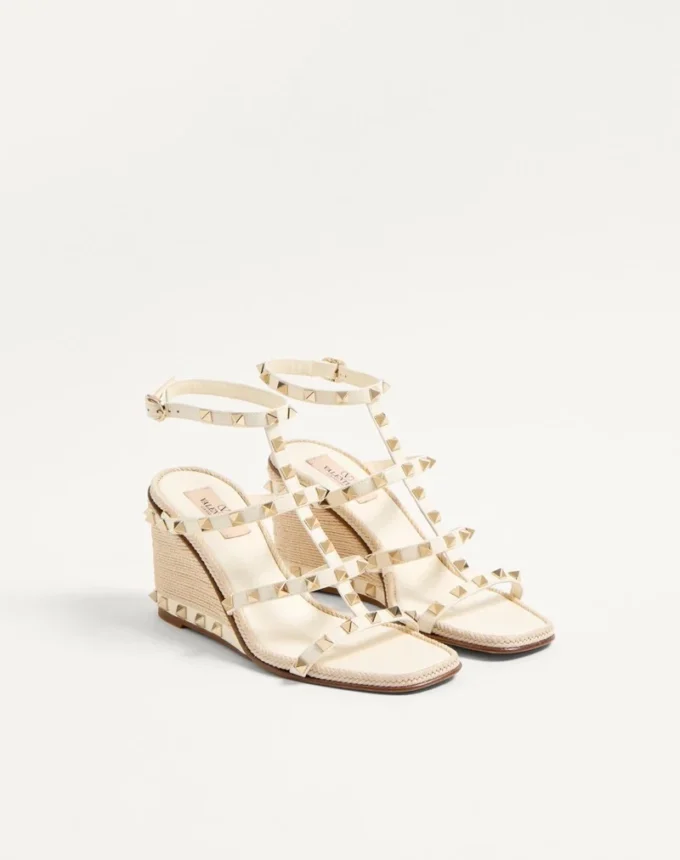 Rockstud Wedge Sandal In Calfskin With Cornely Embroidery 80Mm