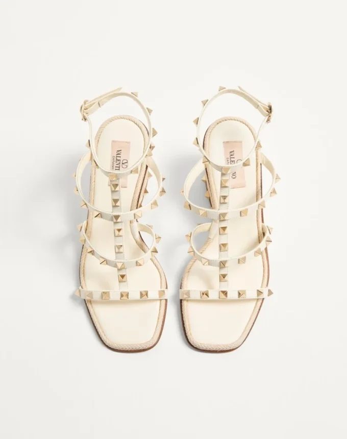Rockstud Wedge Sandal In Calfskin With Cornely Embroidery 80Mm
