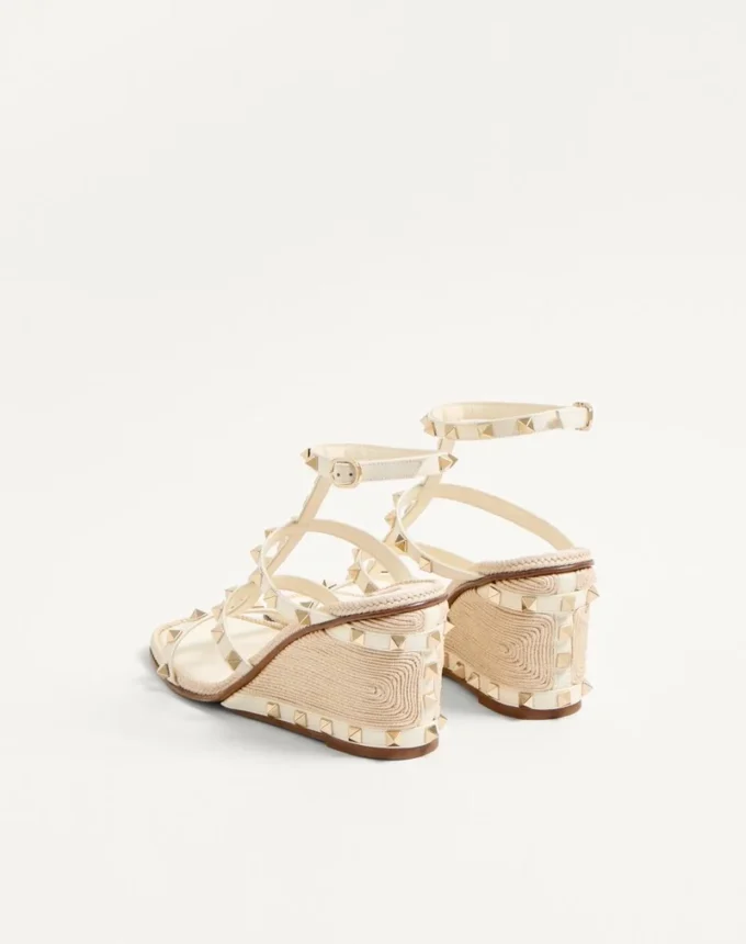 Rockstud Wedge Sandal In Calfskin With Cornely Embroidery 80Mm