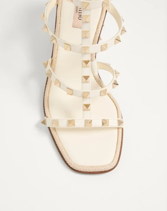 Rockstud Wedge Sandal In Calfskin With Cornely Embroidery 80Mm