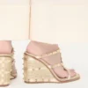Rockstud Wedge Sandal In Laminated Nappa With Cornely Embroidery 100Mm Rockstud Wedge Sandal In Laminated Nappa With Cornely Embroidery 100Mm