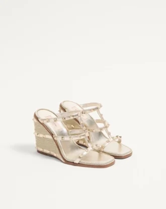 Rockstud Wedge Sandal In Laminated Nappa With Cornely Embroidery 100Mm