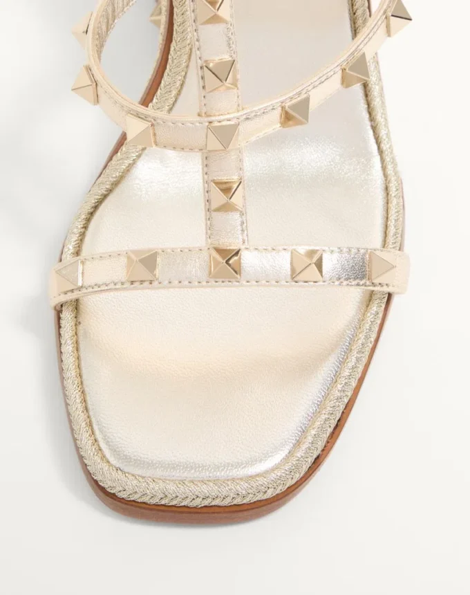 Rockstud Wedge Sandal In Laminated Nappa With Cornely Embroidery 100Mm Rockstud Wedge Sandal In Laminated Nappa With Cornely Embroidery 100Mm