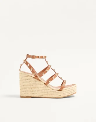 Rockstud Wedge Sandal With Calfskin Straps 95Mm